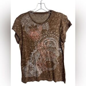Brown Lace Pattern Women's Top size L